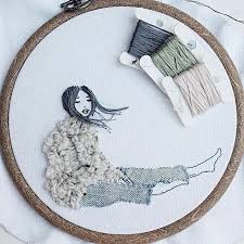 3d Embroidery Of Floral Females With Hair And Dresses Flowing Off The Hoop Embroidered Art Crewel Embroidery Patterns Japanese Embroidery