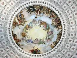 The fresco is suspended 180 feet (55 m) above the rotunda floor and covers an area of 4,664 square feet (433.3 m2). The Apotheosis Of Washington Wikipedia