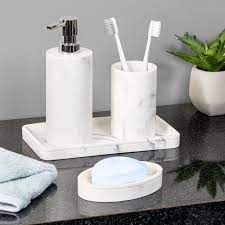 Great on surfaces such as sealed fiberglass, glazed porcelain, stainless steel, chrome, synthetic marble, formica, plastic and vinyl. 4 Piece Marble Bathroom Accessories Set Walmart Com Walmart Com