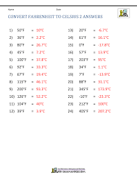 7 celsius = 44.6 degree fahrenheit Temperature Conversion Worksheet