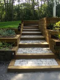 Tie Stone Steps Sloped Backyard Garden Stairs Backyard Landscaping
