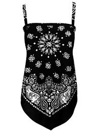Black And White Paisley Bandana Women S Long Paisley Bandana Top By Girls Gone Biker Black White Fashion Biker Style Biker Outfit