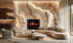 ᑕ❶ᑐ Stunning Backlit Onyx Stone Electric Fireplace Wall