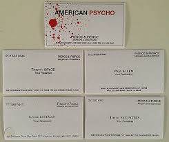 The card we're referencing is, of course, paul allen's pierce & pierce business card from the 2000 horror/thriller film, american psycho. American Psycho Business Cards Patrick Bateman Halloween Party 769447947