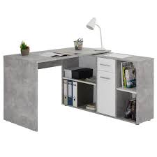 Aktuelle preise für produkte vergleichen! Bureau D Angle Carmen Table Avec Meuble De Rangement Integre Et Modulable 4 Etageres 1 Porte Et 1 Tiroir Decor Beton Blanc Cdiscount Maison