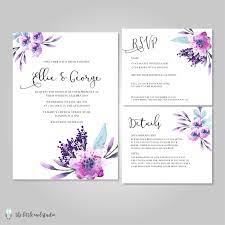 Wedding Invitation Stationery With Watercolour Purple Lilac Etsy Flower Wedding Invitation Purple Wedding Flowers Watercolor Floral Wedding Invitations