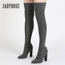 jady rose silver women over the knee boots long zip stretch fabric side boot chunky high heel thigh buy at a low prices on joom e commerce platform