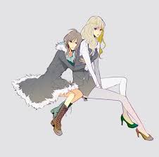 Ahh the blue eyes and blonde hair trend among girls right? Yuri Black Hair Blonde Hair Two Girls Zerochan Anime Image Board