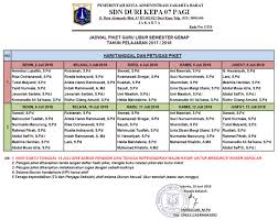 Guru piket sebagaimana diatur dalam permendikbud nomor 15 tahun 2018 ekuaivalensi dengan 2 jam tatap muka. Jadwal Piket Guru Libur Semester Genap Tahun Pelajaran 2017 2018 Sd Negeri Duri Kepa 07