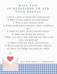 No 212 Mail Tag 10 Questions To Ask Your Penpal Penpal Snail Mail Pen Pals Pen Pal Letters
