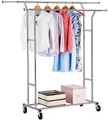 A rack with an attractive chrome finish lends itself to a variety of uses inside your store. Amazon Com Langria Double Rail Garment Racks Clothes Racks Commercial Grade Height Adjustable Heavy Duty Clothing Racks For Boutiques Home Kitchen