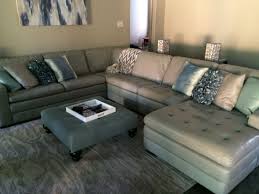 My Gray Leather Sofa Sectional From Haverty S With Accents Of Blue Leather Sofa Living Room Couch Decor Grey Leather Sofa Living Room