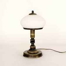 Tischlampe Messing Weiss Antik Rund H 32cm Jugendstil Leuchte