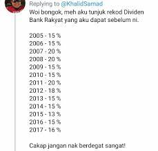 Secara total, dividen tunai yang akan dibagikan bbri mencapai rp 16,17 triliun. Seademon Tv Khalid Samad Berbangga Dividen Bank Rakyat Facebook