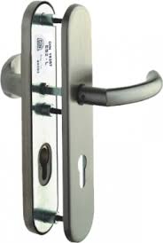Porte avec lames horizontales en red cedar massif face intérieure et extérieure. Poignee De Porte D Entree De Securite Design En Inox Sur Plaque Cle I Entraxe 210 Mm Raphaela Haute Securite Poignee De Porte