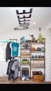 Cafe Merchandise Shelving Custom Built W Recycled Wood And Metal Pipes Coffee Display Cafe Display Church Cafe