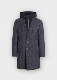 Paul kehl, hugo boss, polo ralph lauren, tommy hilfiger, eton, brax, marc cain. Manteau En Laine Melangee Bleu Indigo A Motif Chevron Et Parementure A Capuche Amovible Father And Sons