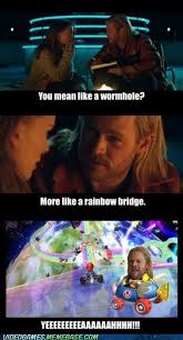 And what better way to use a meme that's based on an evil mastermind's plan than to poke fun at yet another evil mastermind. Thor Came Down Rainbow Road Meme Lustig Superhelden Marvel Bilder