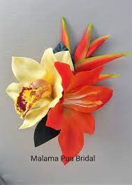 Tropical Hair Clip Hawaiian Orchid Lily Hair Piece Flower Headpiece Wedding Bridal Hair Pieces Wedding Hair Head Piece