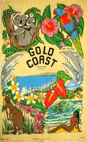 Gold Coast Queensland Tea Towel Vintage Retro Tropical Paradise Koalas Kangaroo Bikini Babe New Gold Coast Queensland Gold Coast Vintage Posters