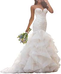 Mermaid wedding dresses are a style that tends to look good on most people, but especially those with hourglass figures. Amazon Com Long Mermaid Wedding Dress With Ruffle Skirt Elegant Lace Appliques Sweetheart Wedding Gown Clothing