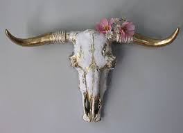 Bull Skull Faux Taxidermy Wall Decor Vintage White Brass Long Horn Western Cowboy Cowgirl Bedroom Kid S Decor Rustic B Cowgirl Bedroom Bull Skulls Skull Decor