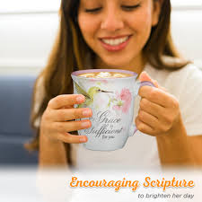 Amazon.com: Christian Art Gifts Large Ceramic Inspirational Scripture  Coffee & Tea Mug for Women: Grace is Sufficient Silver Bible Verse, Cute  Lime Green Hummingbird Novelty Drinkware, White/Pink Floral, 14 oz. :  Christian