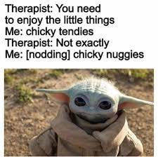 Chicken nuggies over chicken tendies anyday | /r/BabyYoda | Baby Yoda /  Grogu | Yoda funny, Yoda meme, Yoda