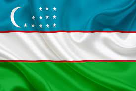 Drei gleich große horizontale streifen (blau, weiß, grün), durch schmale rote umrandungen voneinander getrennt; Nationale Fahne Von Usbekistan Usbekistan