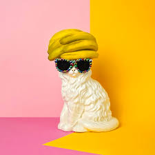 Cat in sunglasses retrowave neon aesthetics. Cat Wearing Sunglasses And Banana Wighat By Juj Winn