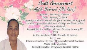 The new announcements feature lets you easily add. Death Announcement Mable Bedward Delapenha Funeral Home Facebook