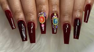 In case that wasn't obvious. Burgundy Nails Degsin Bling And Marble Acrylic Coffin Shape Xl Youtube