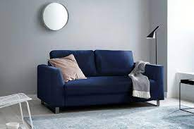 Schlafsofa In Samtblau Metallfusse Schlafsofa Sofa Sofa Design