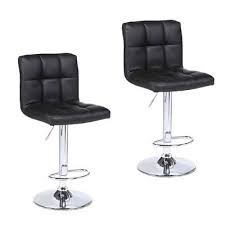Modern Design Set Of 2 Bar Stools Leather Adjustable Swivel Pub Chair Black Adjustable Bar Stools Pub Chairs Swivel Bar Stools