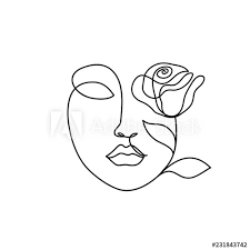 Gallery wrap canvas, framed fine art prints, framed canvas art Fototapete Abstract Beauty Woman Face With Rose Continuous Line Drawing Colorvalley