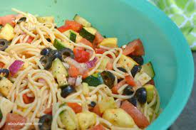 Top with italian dressing and mccormick perfect pinch salad. Potluck Spaghetti Salad Recipe About A Mom