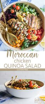 Moroccan Chicken Salad This Nutritious Gluten Free Grain Salad Is Filled With Vegetables Herbs And Chicken Quinoa Salad Moroccan Chicken Whole Food Recipes