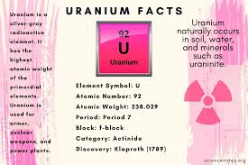 The main use for uranium today is for fuel in nuclear power plants. Uranium Facts Atomic Number 92 Element Symbol U