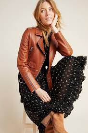 Lth Jkt Mya Cropped Leather Moto Jacket In Cognac Modesens In 2020 Leather Jacket Outfits Jackets For Women Brown Leather Jacket