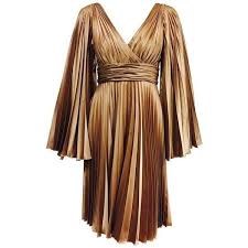 Elie Saab Gold Satin Pleated Cocktail Dress With Butterfly Wings 9 590 Ron Liked On Polyv Brown Cocktail Dresses Pleated Satin Dress Cocktail Dress Vintage