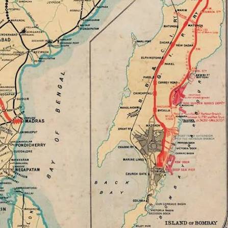 1911 British map of India showing the GIP (Great Indian Peninsular) Railway; issued by Waterlow and co.; see all images; the map shows the GIPR trunk lines highlighted in red, as well