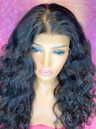 Lace Front Wig Human Hair Blend Long Black Curyl Front Lace Wig