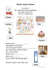 Backe, backe kuchen backe, backe kuchen, der bäcker hat gerufen! Backe Backe Kuchen Deutsch Daf Arbeitsblatter