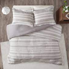 We'll supply the gallery with some. 3pc King Cal King Mason Stripe Print Knit Duvet Cover Set Gray Target