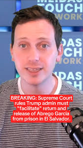 NEWS: In a 9-0 decision, the Supreme Court says it will require the Trump  administration to "facilitate" the return of Kilmar Abrego Garcia, the man  who was sent to an El Salvadoran prison camp by ...