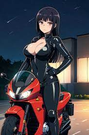 1girls ai generated big breasts bodysuit busty cleavage female  female only hand on hip large breasts legs long hair looking at viewer  motorcycle please don't bully me, nagatoro president (