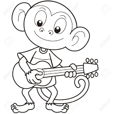 Black And White Kids Playing Cartoon Cartoon Monkey Playing A Guitar Black And White Cartoon Monkey Music Coloring Sheets Cartoon Monkey Drawing