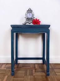 Mid Blue And Silver Side Table This Elegant Side Table Has Been Hand Painted In French Navy Blue Chalk Silver Side Table Blue Painted Furniture Blue Side Table