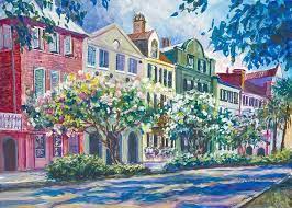 This fun, bold print features the famous and reads: Charleston S Rainbow Row By Alice Grimsley Rainbow Row Charleston Rainbow Row Charleston Art