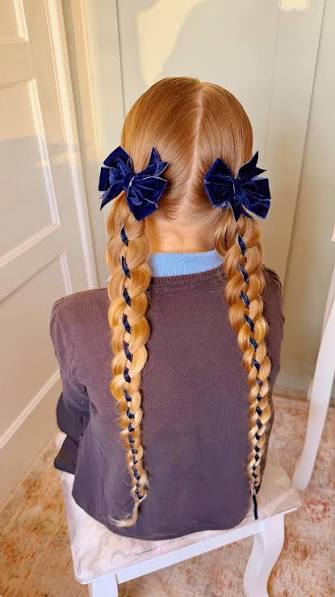 Ribbon Braids For School 🏫 I love this hairstyle, I think iv done it in so many different colours 💙 Definitely going to have to try some valentines bows next time 🤣, School Hairstyles Part 11 , ...